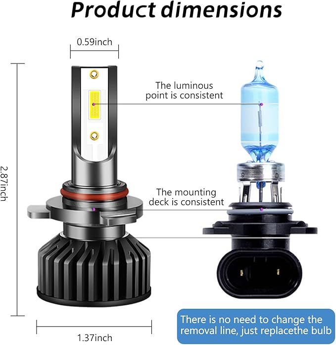 LED Car Headlights With Built-In Driver 6000K Front Headlight White Light 9006 2PC Headlight