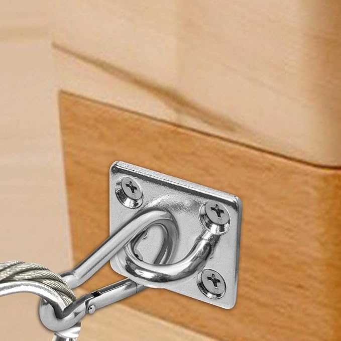 4 Pcs 2 x 1.6 Inch 304 Stainless Steel Ceiling Hooks Pad Eyes Plate Marine Hardware Hooks with Screws