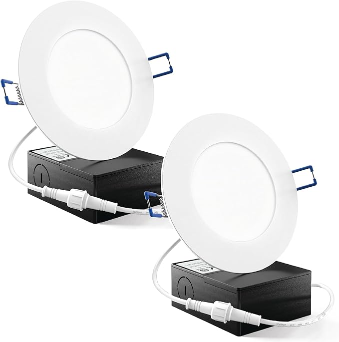 Sunco 4 Inch Ultra Thin LED Recessed Ceiling Lights Slim, 5000K Daylight, Dimmable, 10W, Wafer Thin, Canless with Junction Box 2 Pack - Energy Star ETL T24.