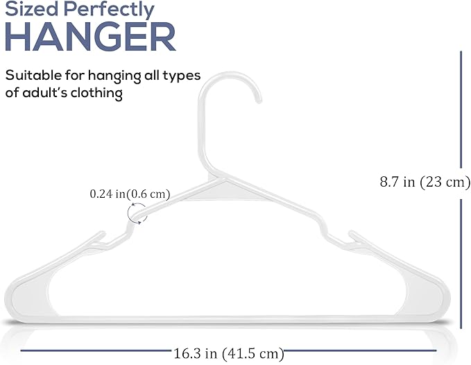 Utopia Home Plastic Hangers 50 Pack - Perfect for Clothes Hangers Space Saving - Durable and Strong Coat or Pant Hangers for Closet Organizers and Storage with Shoulder Grooves (White)