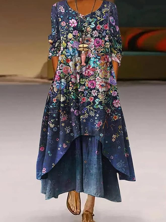 GADSUVI Women Plus Size Floral Loose Long Maxi Dress Oversized Bohemian Summer Caftan Beach Dress