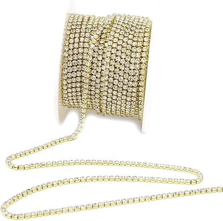 yueton 11 Yards 2MM Crystal Rhinestone Close Chain Trimming Claw Chain Jewelry Crafts DIY (Gold)
