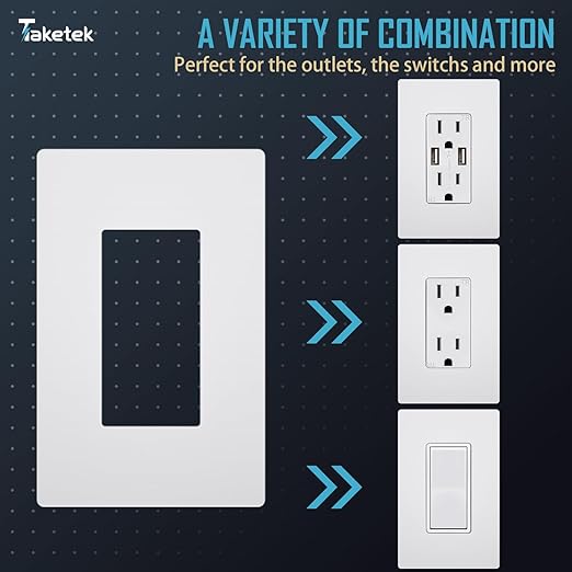 Screwless Decorator Wall Plate, Child Safe Outlet Cover, 1-Gang White Switch Plate Covers, Unbreakable Polycarbonate Thermoplastic, Standard Size, Glossy, 10 Pack