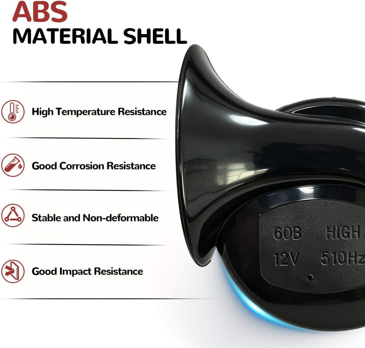 300DB Super Loud Car Horn, 12V Waterproof Air Horn Replacement Kit, Electric Snail Horn for Cars, Motorcycles, Trucks, Bicycles, Marine Cars, Universal Automotive Accessories (Mounting Hardware is black)