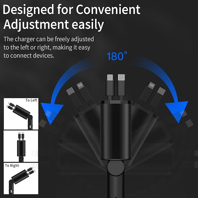 Retractable Car Charger, 4 in 1 Fast Car Charging 60W, Compatible for iPhone 16 Car Travel Essentials Charger, Women Men for Gifts USB C Car Honda Civic Accessories Adapter Compatible for iPhone 16 15