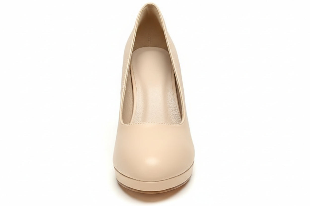Women's Round Toe Low Platform High Heel Pumps Shoes