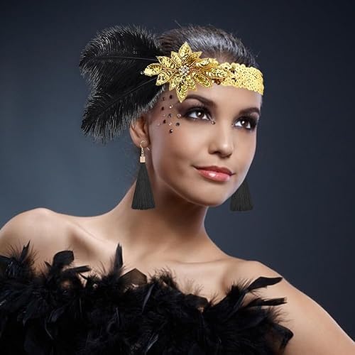 1920S Accessories for Women Pearl Necklace Plume Headband Long Gloves Multi-Layer Rhinestones Pearl Bracelet Earrings
