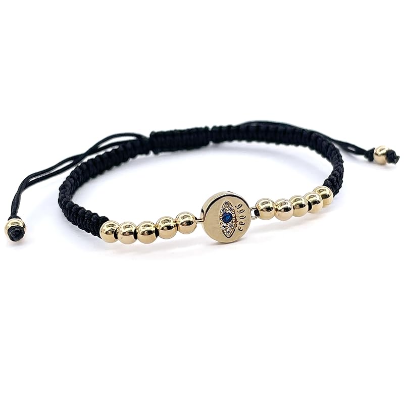 Lucky Evil Eye Charm Hand-Woven Adjustable String Bracelet for Women Protection (Black)
