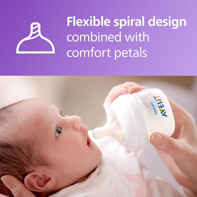 Philips Avent Natural Baby Bottles, with First Flow Nipple, 2OZ60ML, 2 Pack, SCF01925