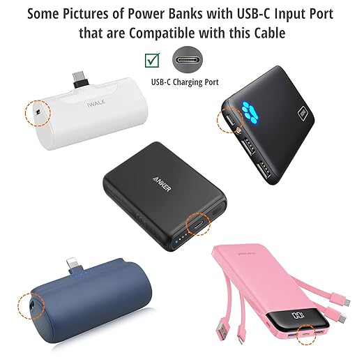 USB-C Charging Cable Cord Wire for Power Banks Compatible with iWalk, Spigen PocketBoost, INIU, RAVPower, BONAI, Anker USB-C & Other PowerBanks (Note: Only for Powerbanks with USB-C Input)