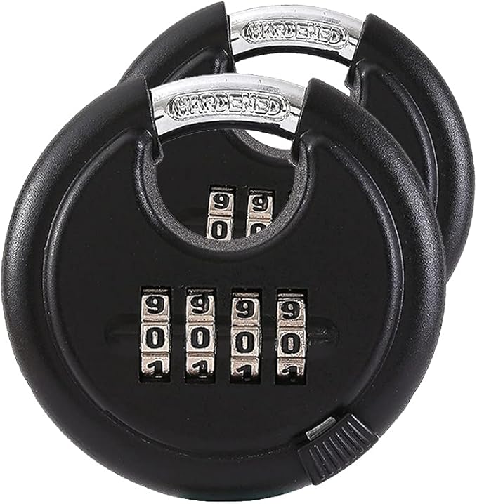 2 Pack Stainless Steel Discus Padlock 4 Digit (3inch) Combination Lock Outdoor for Warehouse, Sheds, Storage Locker, Units (Black.2Pack)