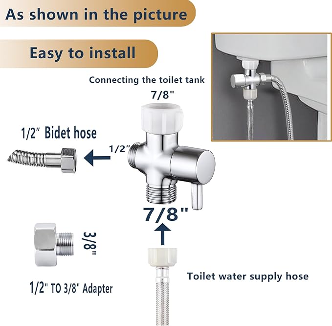 Bidet T Adapter with Shut off Valve,Metal T Valve for Bidet 78 X 78 X 12or 38,Tee Connector Bidet Attachment for Toilet...