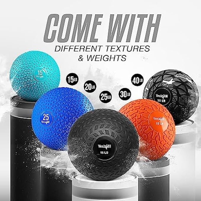 Yes4All Slam Ball, 10-40lb Medicine Ball, Durable PVC Sand Filled Workout Dynamic Weighted Balls for Exercise Core Strengthen