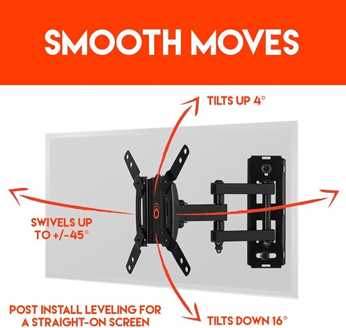 ECHOGEAR Full Motion Articulating TV Wall Mount Bracket for Most 15-39 inch TVs Computer Monitors Featuring 10.5" of Extension, 90o of Swivel, 16o of Tilt - EGSF1-BK