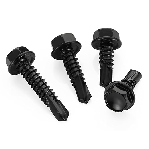 10 x 1 Hex Washer Head Self Tapping Drilling Screws Black Finish, 410 Stainless Steel, 100 PCS