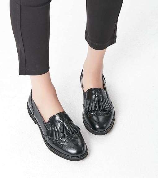 TRULAND Women™s Leather Penny Loafers  Slip On Wingtip Oxfords Tassel Loafers Comfortable Casual Dressy Shoes for Office Work