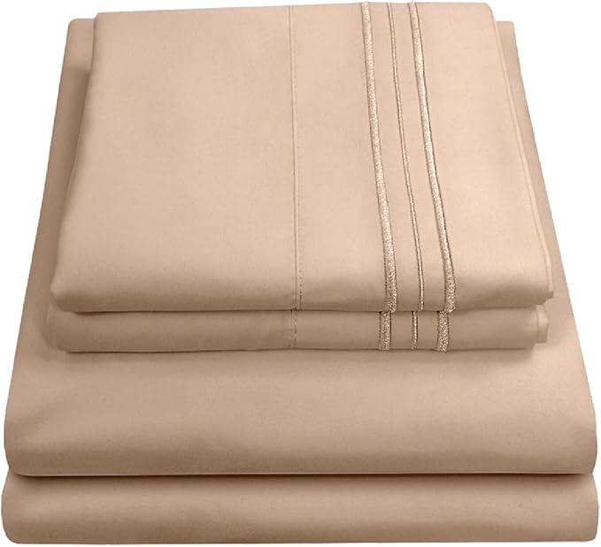 Queen Size Bed Sheets - Breathable Luxury Sheets with Full Elastic Secure Corner Straps Built In - 1800 Supreme Collection Extra Soft Deep Pocket Bedding Set, Sheet Set, Queen, Taupe
