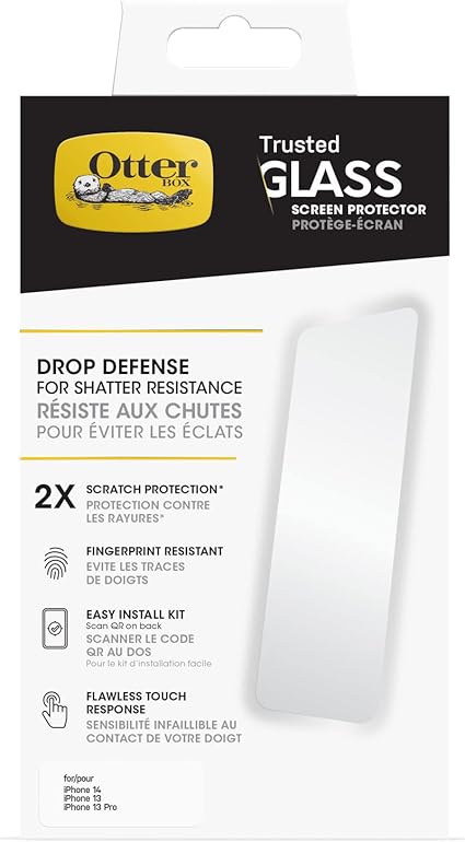 OtterBox TRUSTED GLASS Screen Protector for iPhone 14, iPhone 13 iPhone 13 Pro, Flawless Touch Response, Fingerprint Resistant, Precision Fit, Vibrant Clarity