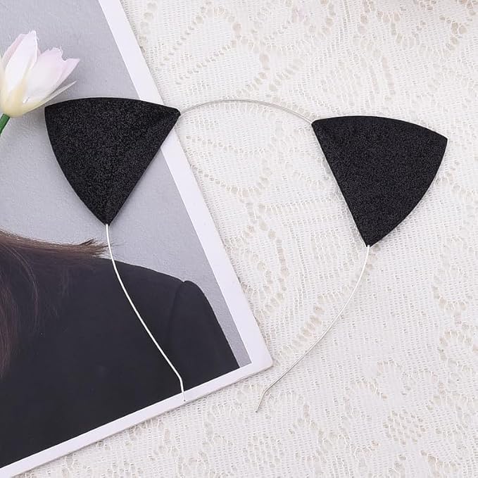 Cat Ears Hairband Golden Headband for Women Black Glitter Halloween Headbands for Womens Halloween Cosplay Cat Costume Hair Accessories for Women Ear Golden (not silver) Headband Hairband Animal Hair Hoops Cosplay Costume