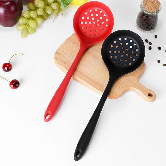 DOITOOL Large Slotted Spoon for Serving Soup Sieve Skimmer Silicone Colander Handle Non-stick Hot Pot Spoon for Cooking