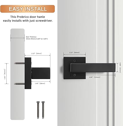 Probrico 4 Pack Black Dummy Door Levers Dummy Handles Heavy Duty Interior Levers Modern Non-Turning Door Hardware for French Door