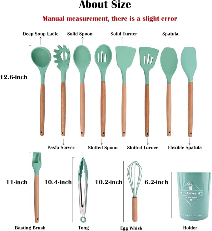 1pc Green Silicone Solid Spoons Cooking Large Serving Spoon, Heat Resistant Cooking Utensils for Kitchen Cooking Baking Stirring Mixing Tools