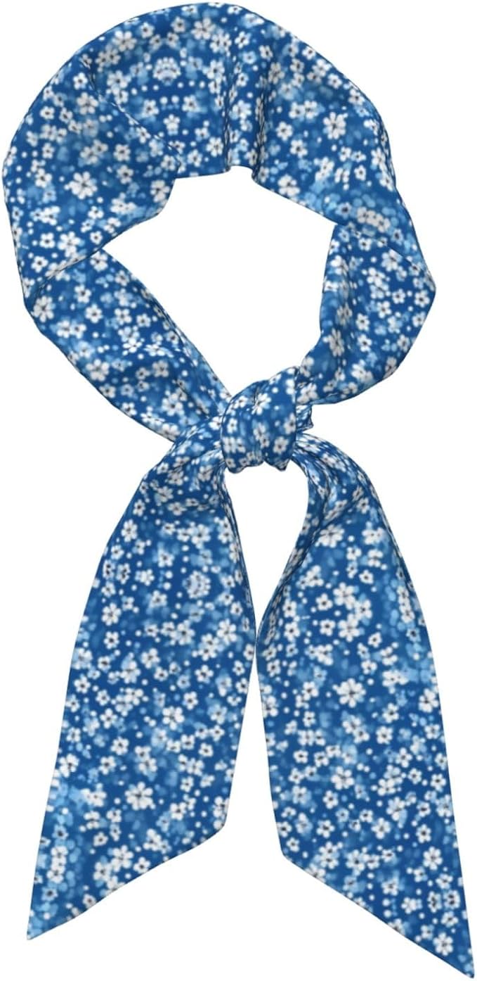 Blue Mini Flower Swirl Printed Women's Fashion Scarf Suitable as Scarves, hair scarves, headbands, headbands, handbands, Black, One Size