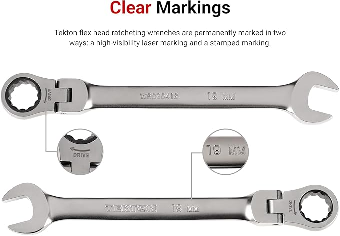 TEKTON 12 mm Flex Head 12-Point Ratcheting Combination Wrench WRC26412