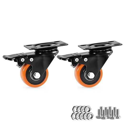 Caster Wheels, Heavy Duty 2 Inch Casters Set of 2, Locking Swivel Casters Wheels for Cart, Furniture and Workbench, Orange