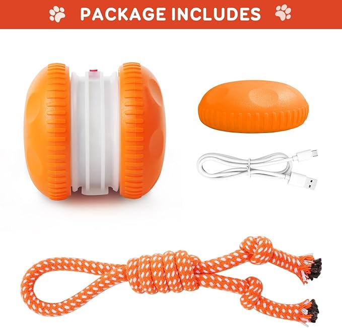 Interactive Dog Ball, Random Path Electric Automatic Moving and Rolling Dogs Toy with Rope for Small Medium Large Dogs, Motion-Activated Dog Stimulation Toy for Boredom Relief (Orange)