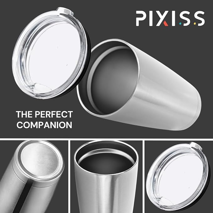 Pixiss 16 oz Stainless Steel Coffee Tumbler - Insulated Travel Mug with Lid - Hot Cold Drinking Cups for Coffee On the Go - BPA Free Lid - Vacuum Insulated Tumbler