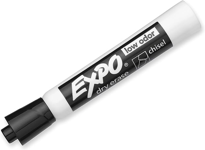 EXPO Low Odor Dry Erase Markers, Black, Chisel Tip for Versatile Lines, Perfect for Home, Classroom and Office, Pack of 12