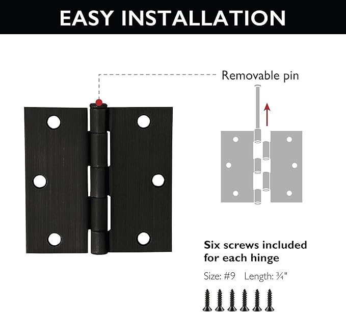 Design House 181495 3.5 x 3.5 Square Corner Hinge, Oil Rubbed Bronze, 3 Count (Pack of 1)