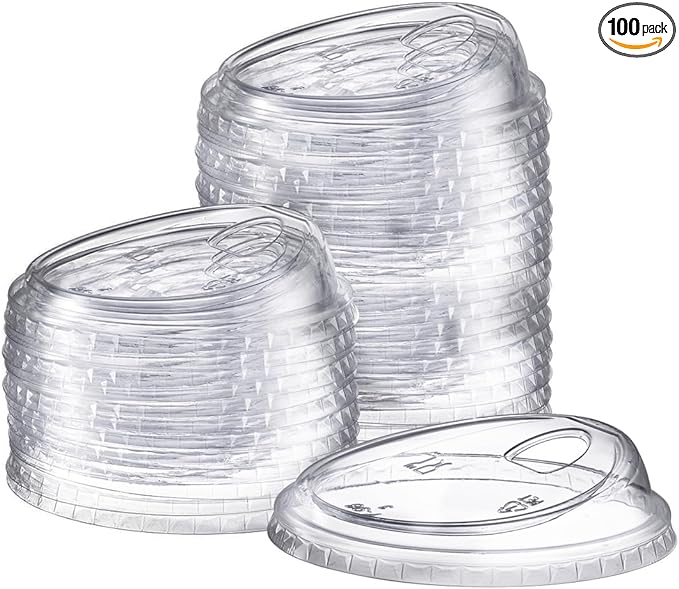 100 Count Crystal Clear Strawless PET Plastic Lids for 12, 16, 20 24 oz. Milkshake Cups