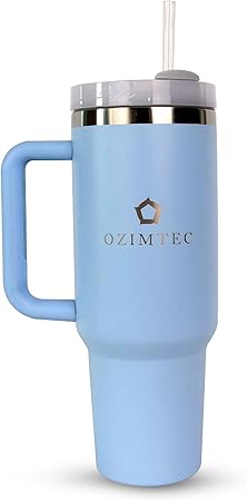 Tumbler 40oz Insulated Stainless Steel Light Blue I Silicone Boot Sleeve I Silicone Straw I Stainless Steel Straw I Cleaning Brush