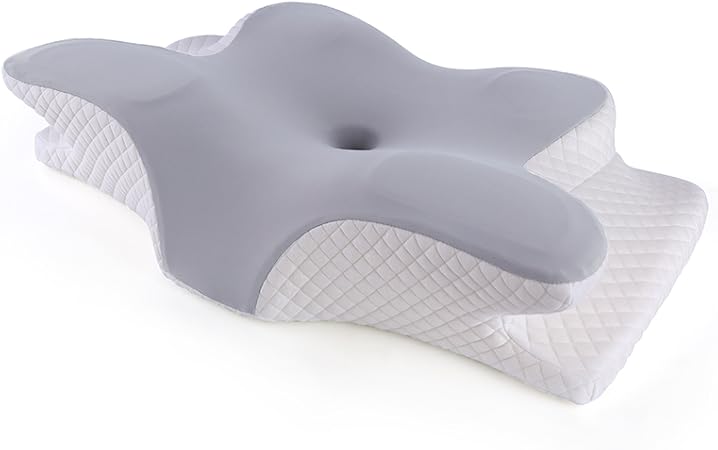 Cervical Neck Pillow for Sleeping Ergonomic Pillow Side Sleeper for Neck and Shoulder Pain Contour Memory Foam Pillow for Neck Pain Relief with Beathable Pillowcase - Light Gray