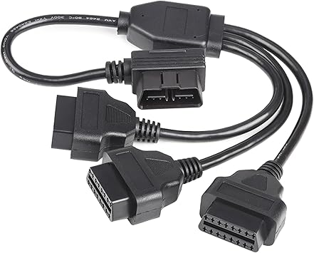 Right Angle OBD2 16 Pin OBD II Splitter Extension 1x Male and 2X Female Y Extension Cable Adapter Automotive Accessories Universal for All OBD2 Vehicles (16 pin 1 Male to 3 Female Cable 50cm)