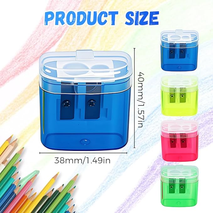 Pencil Sharpeners with Lid, 2025 New Dual Holes Compact Colored Handheld Pencil Sharpener, Manual Pencil Sharpeners, Little Sharpener for Crayons Pastel Colouring Liners Pencils (2pcs-Green)