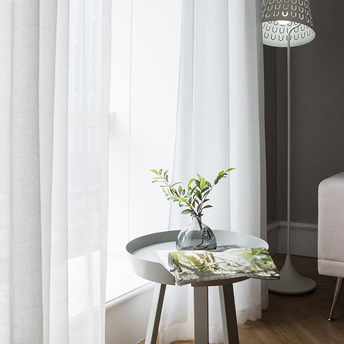 MIULEE 2 Panels Solid Color White Sheer Window Curtains Elegant Window Voile PanelsDraperiesTreatment for Bedroom Living Room (54 X 45 Inches White)