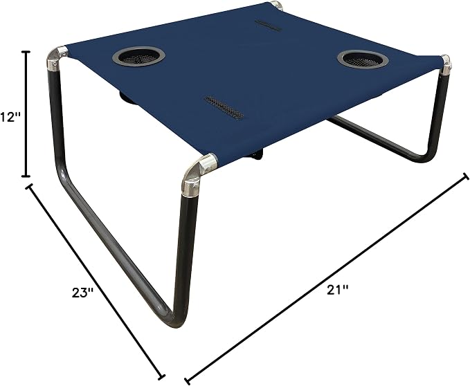 Lightweight, Portable and Foldable Table for Beach, Camping and Outdoor Adventures - Stable Surface - with Cup Holder for Drinks and Phone Pockets - Navy