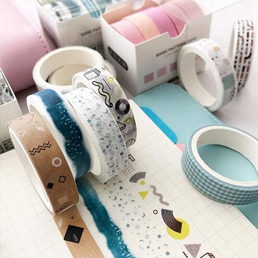 YUBX 5 Rolls Washi Tape Set Creative Basic Skinny Decorative Tapes for Arts, DIY Crafts, Journals, Planners, Scrapbooking, Wrapping (Cyan Dew)