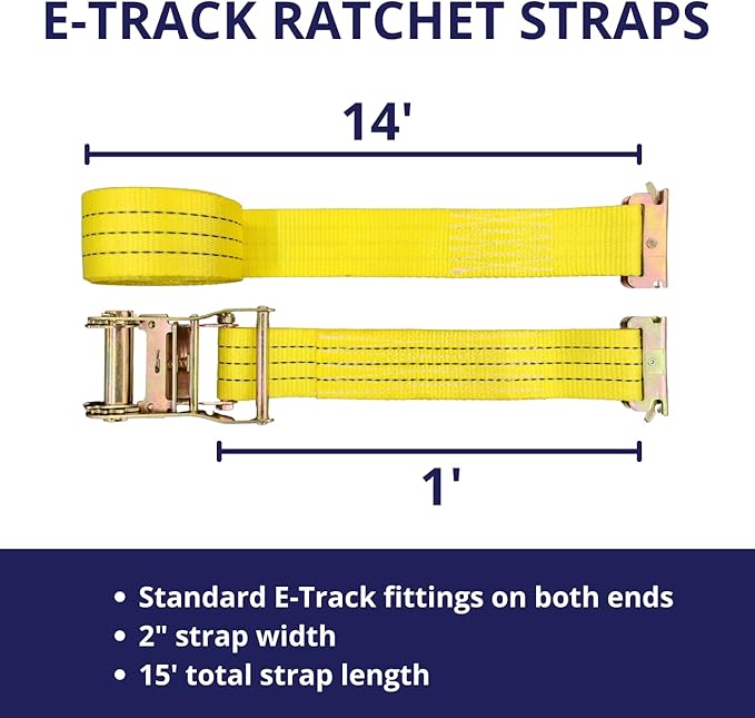 4 Pack E-Track Ratchet Straps 2" x15' 4400LB Tie Down