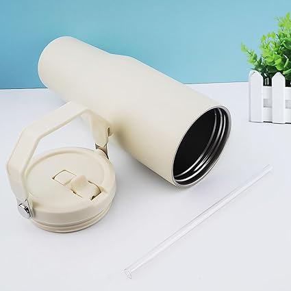 2 Pack 40 oz Tumbler Flip Straw Lid Replacement Fit for 40 oz Stanley Quencher, Leak Proof,Handle On Top,Reusable Tumbler Cover Compatible with 40oz Stanley Quencher (Cream White)