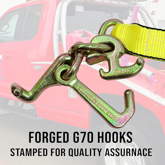 Tool Cluster Hook Strap 2 x 10 Towing Recovery Winch Strap G70 Hooks, J Hook, T Hook, and R Hook 10,000lbs (2 Pack)