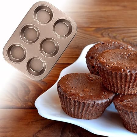 Mini Bund Cake Pan, 6-Cavity Fluted Tube Cake Pan Brownie Bowl Pan Small Round Cake Mold Shortcake Pan for Fall Baking Thanksgiving Bavarois Carbon Steel Cake Pan, Gold