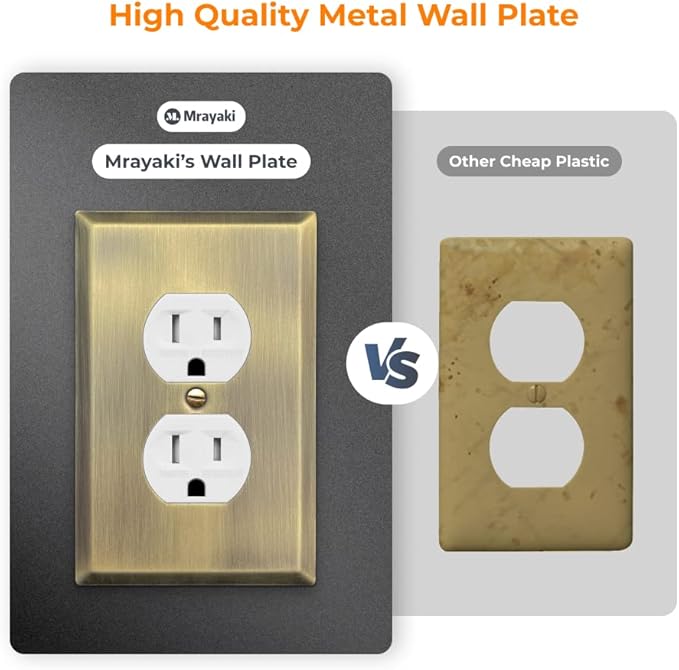 Wall Plate, Metal Duplex Outlet Covers, Light Switch Cover - Decorative Outlet Cover Plate Variety of 13 Styles: DecoratorDuplexToggleCombo, Antique Brass (Single Duplex 4 Pack)