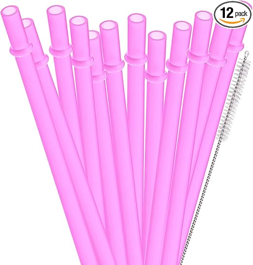 Dakoufish 12 Piece 9 Inch Reusable Plastic Thick Drinking Straws BPA Free Mason Jar Straws Plain Color (9inch,Rose)
