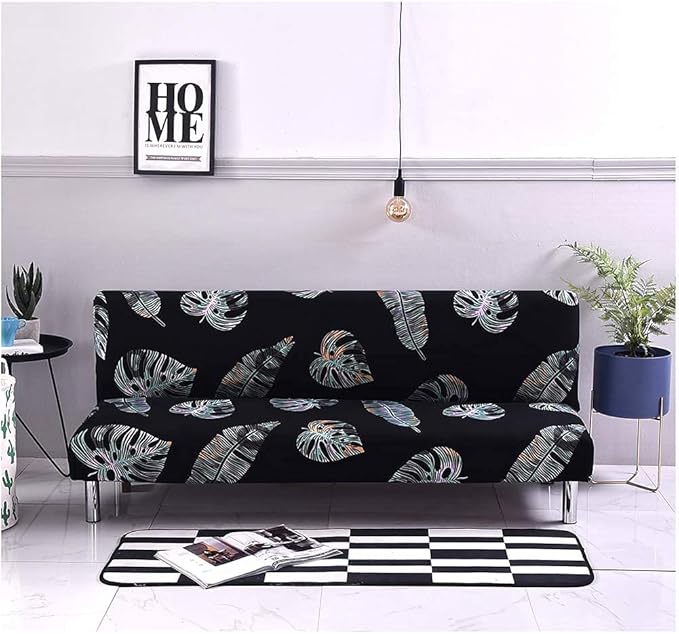 Beacon Pet Stretch Sofa Slipcover Armless Futon Cover Printed Fitted Furniture Protector Elastic Polyester Spandex Washable Armless Sofa Cover Folding Couch Shield Sofa Cover
