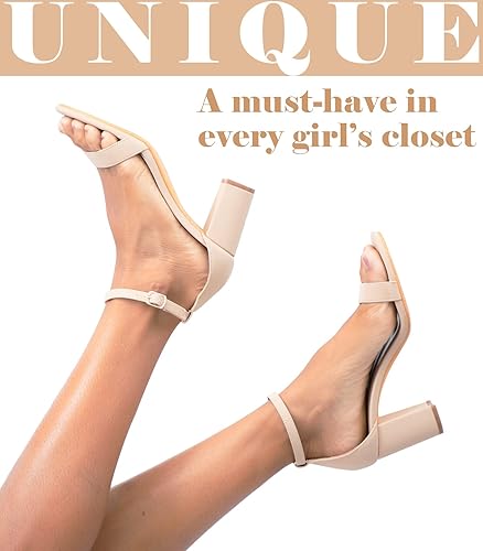 Ankis Heels for Women Open Toe Ankle Strap Chunky Heel Sandals 2.75 Inch