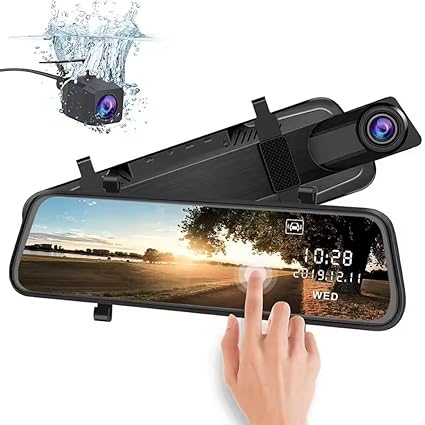 10 Inch 2 Lens Mirror Dash Cam Mirror Recorder 2 Channels Dual Dash Cam, 2K 10" Full HD Touch Dual Lens Mirror Recorder Night Free 64GB TF Card